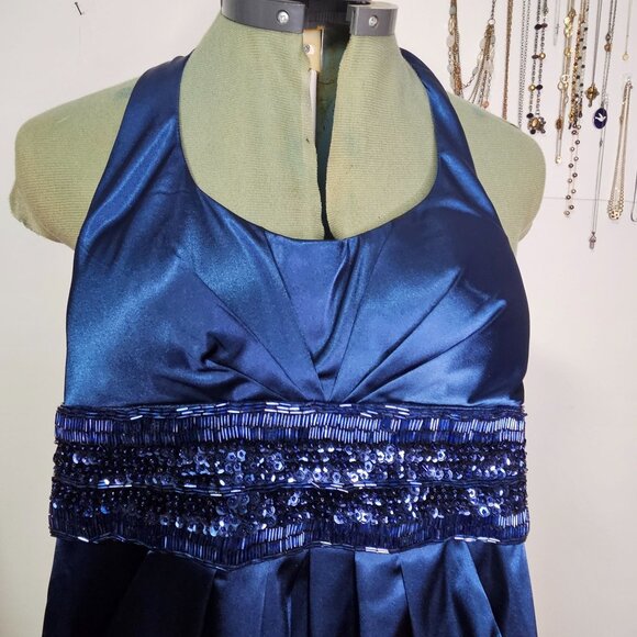 Juniors B. Darlin Trixxi style navy beaded high waist pleated mini dress 5/6245 - Picture 3 of 11